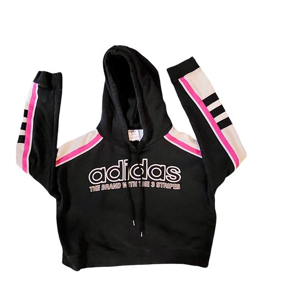 Rare Adidas Y2K Color-Block Cropped Hoodie 💗🖤 Retro Moto size xsmall - Picture 5 of 8